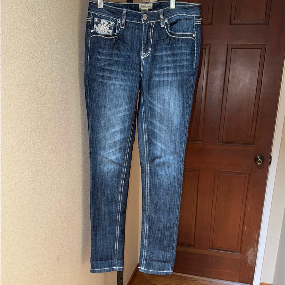 Earl Jeans Embellished Embroidered Bling Skinny Low Rise Jeans Size 6